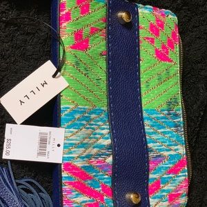 Milly Neon cloth and leather clutch